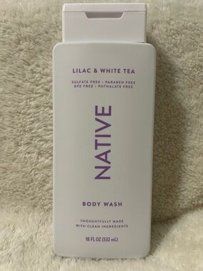 Native Lilac & White Tea Body Wash - White Bottle with Purple Text